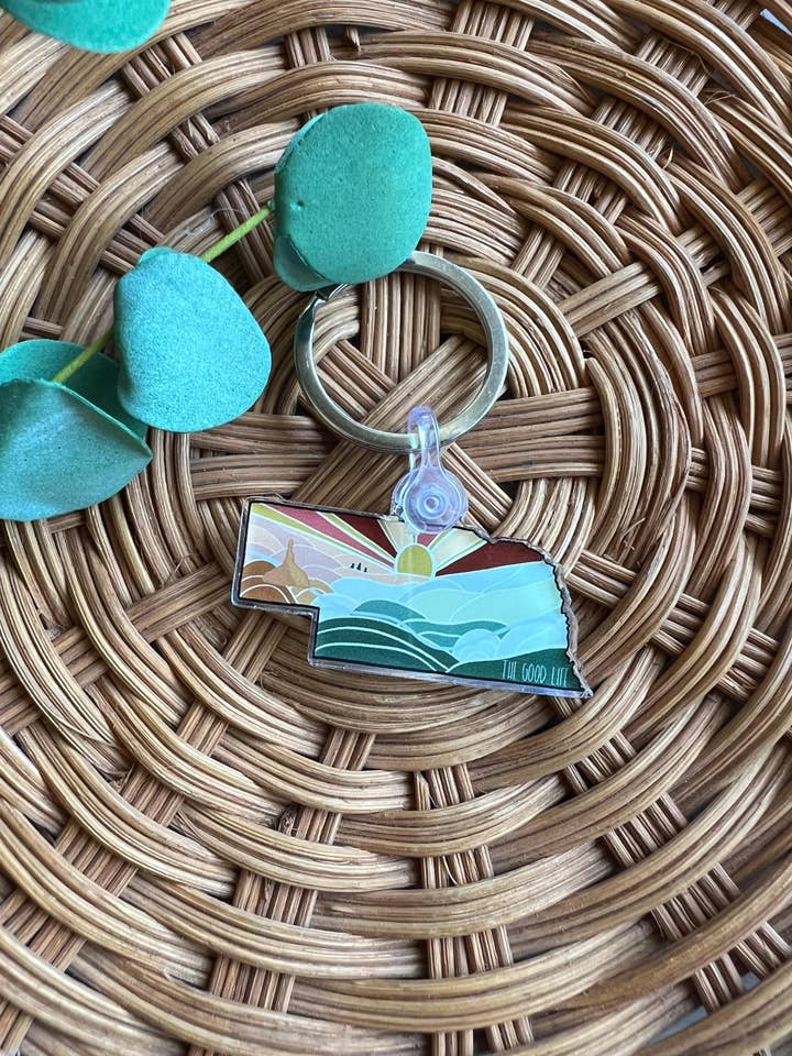 Nebraska Acrylic Keychain with The Good Life Motif for wholesale by Meg Creates