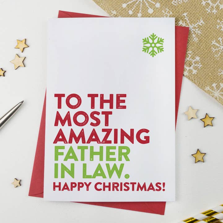 Amazing Father In Law Christmas Card for wholesale by A is for Alphabet Ltd