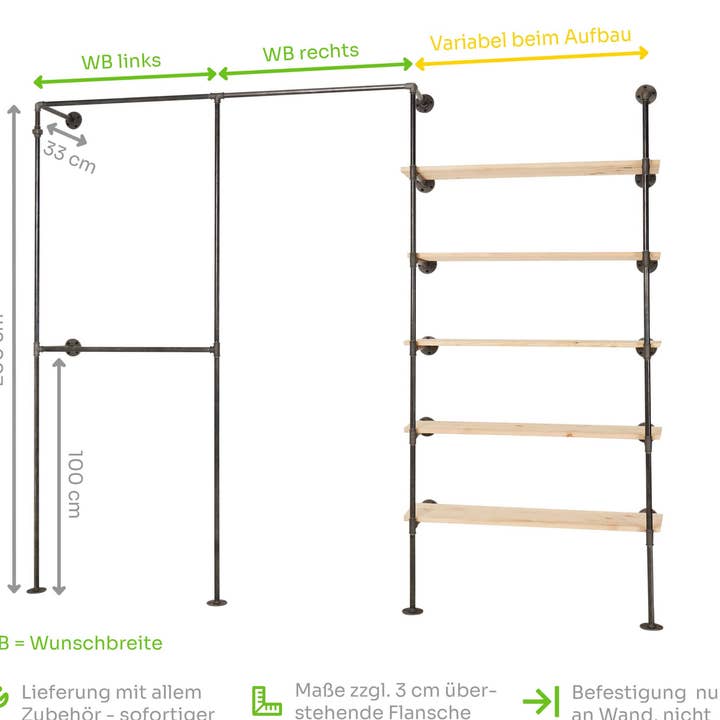 Wardrobe Full Space Low with custom width for wholesale by various - Design aus Stahlrohr
