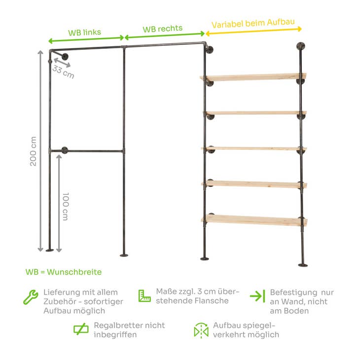 Garderob Full Space Low Önskad bredd för wholesale av various - Design aus Stahlrohr