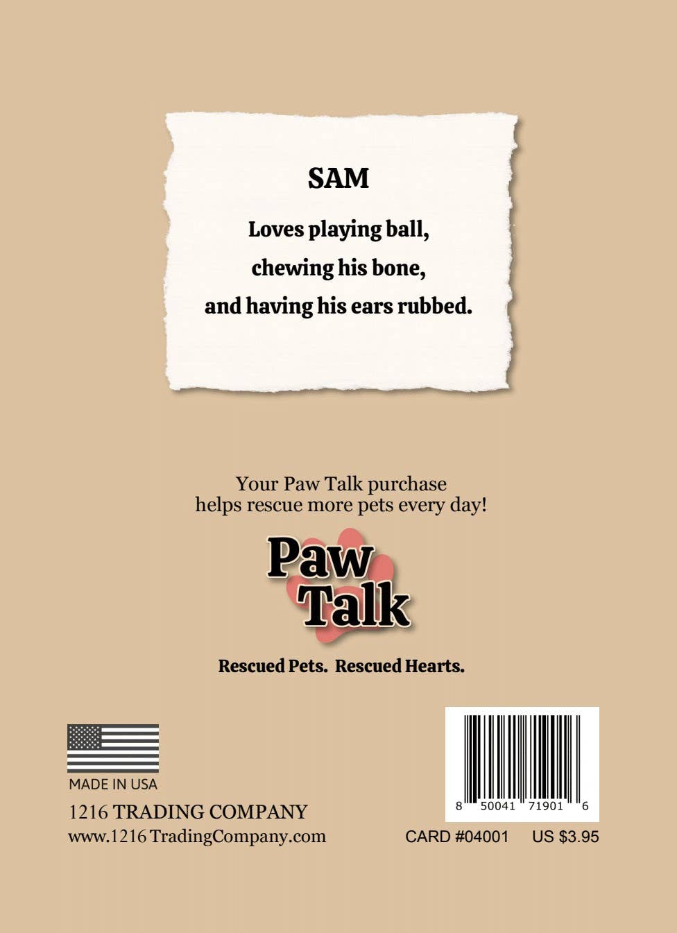 1216 Trading Company - Wholesale Everyday Greeting Card - Paw Talk Greeting Card - Just For Fun - 040013