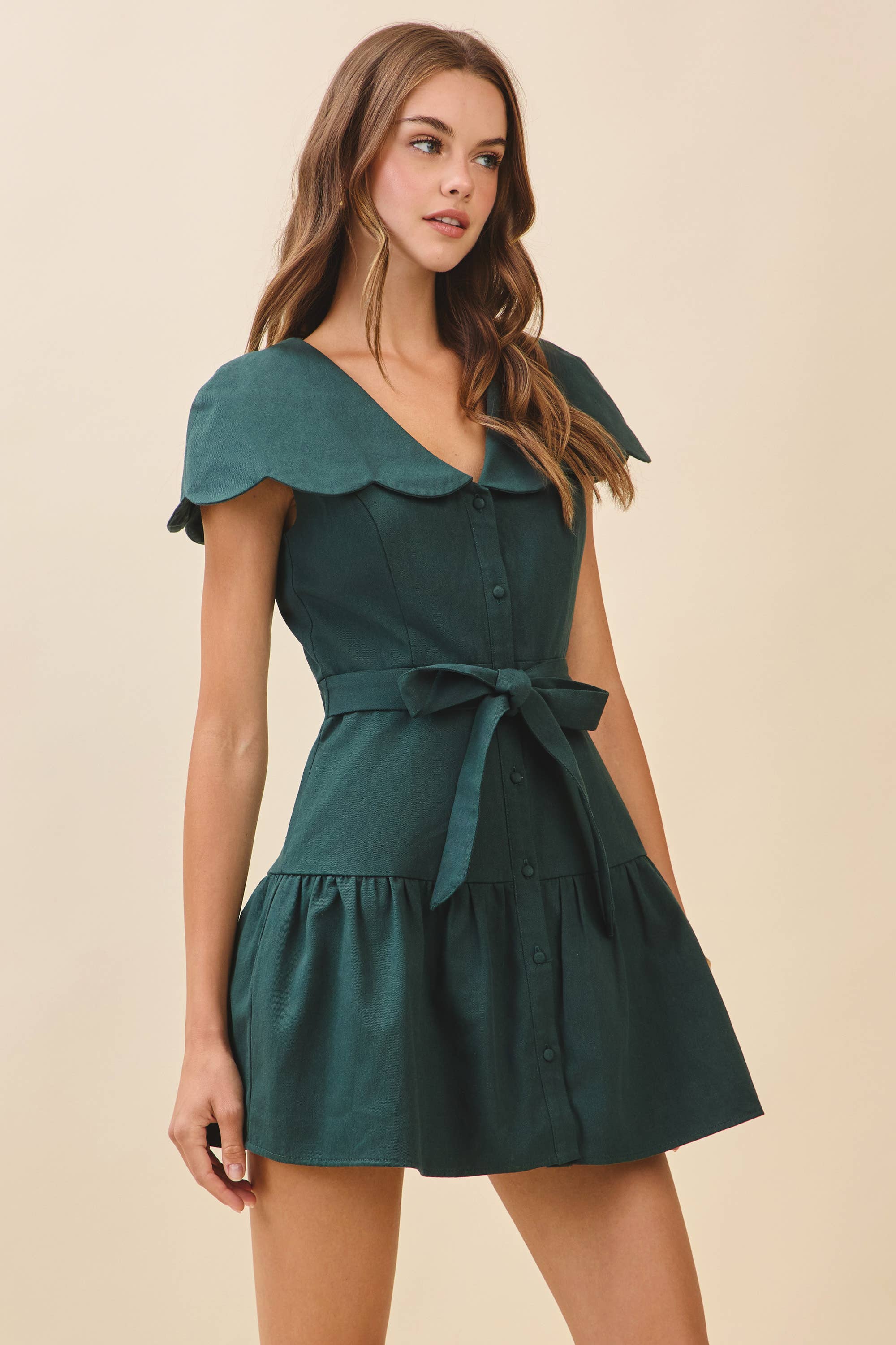 TCEC - Wholesale Dress - Women's - CD06011-Fit And Flare Oversized Scalloped Collar Dress2