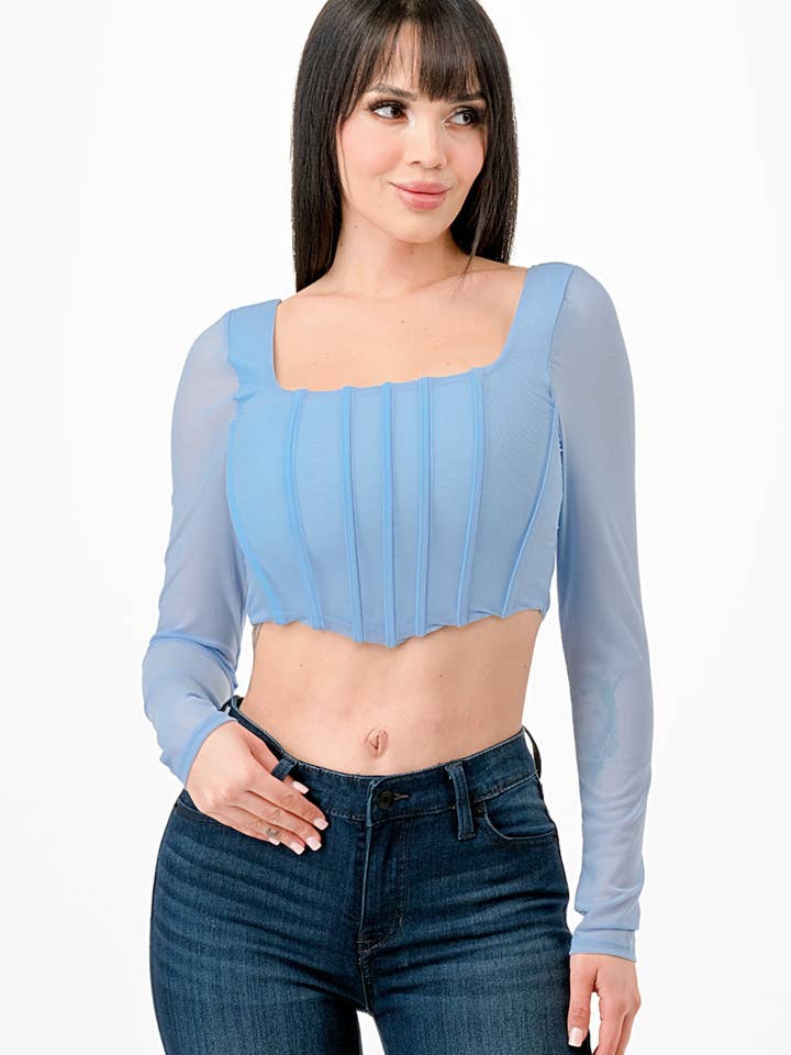 A2583 Langärmliges Crop-Top mit Korsett für den Großhandel von April Moon