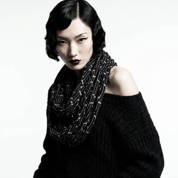 Black and White Geometric Lines Infinity Scarf for wholesale by Sumie Tachibana