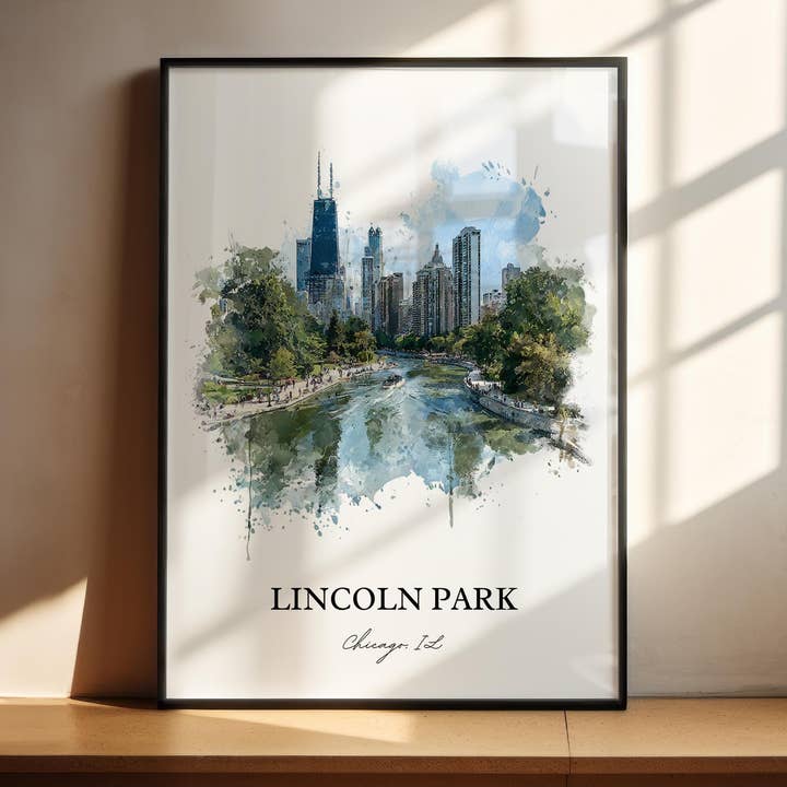 Arte de Parede de Lincoln Park, Impressão de Lincoln Park, Aquarela de Chicago, Presente de Lincoln Park Chicago, Impressão de Chicago, Poster de Viagem, Presente de Aquecimento de Casa por atacado de Premium Travel Art