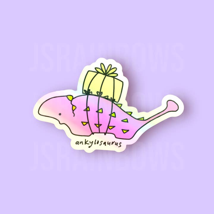 Disco Dinos, Ankylosaurus - Holographic Die Cut Sticker for wholesale by J’s Rainbows