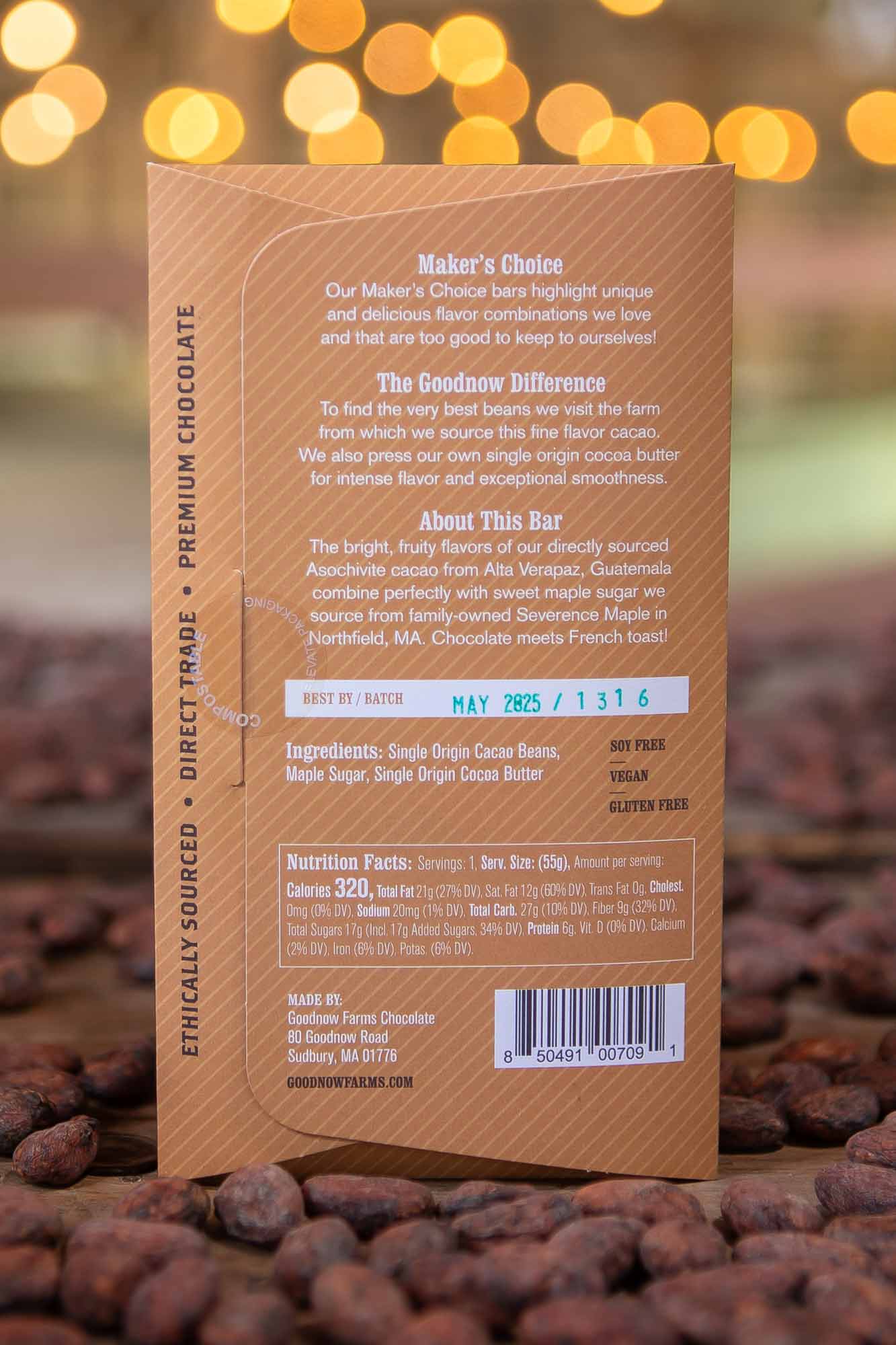 Goodnow Farms Chocolate - Wholesale Chocolate Bar - Maker's Choice, Asochivite with Maple Sugar Craft Chocolate1