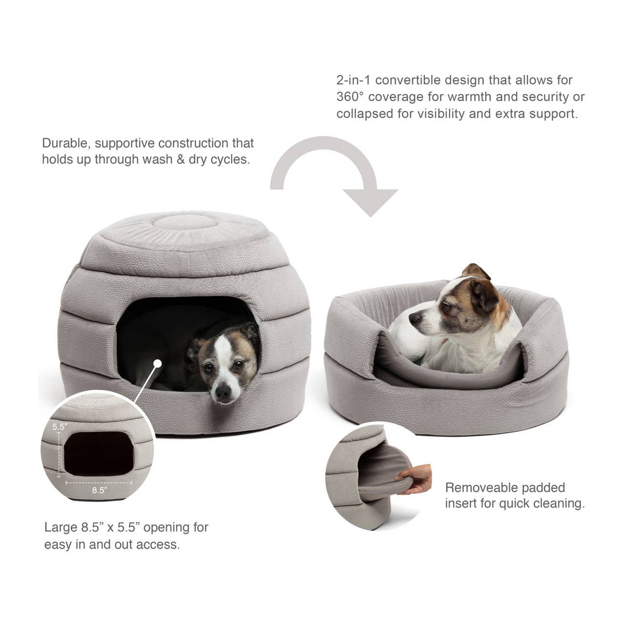 Pet Palette Distribution - Wholesale Pet Bed - Cat/Dog - Best Friends by Sheri 2-in-1 Honeycomb Pet Hut Cuddler Grey3