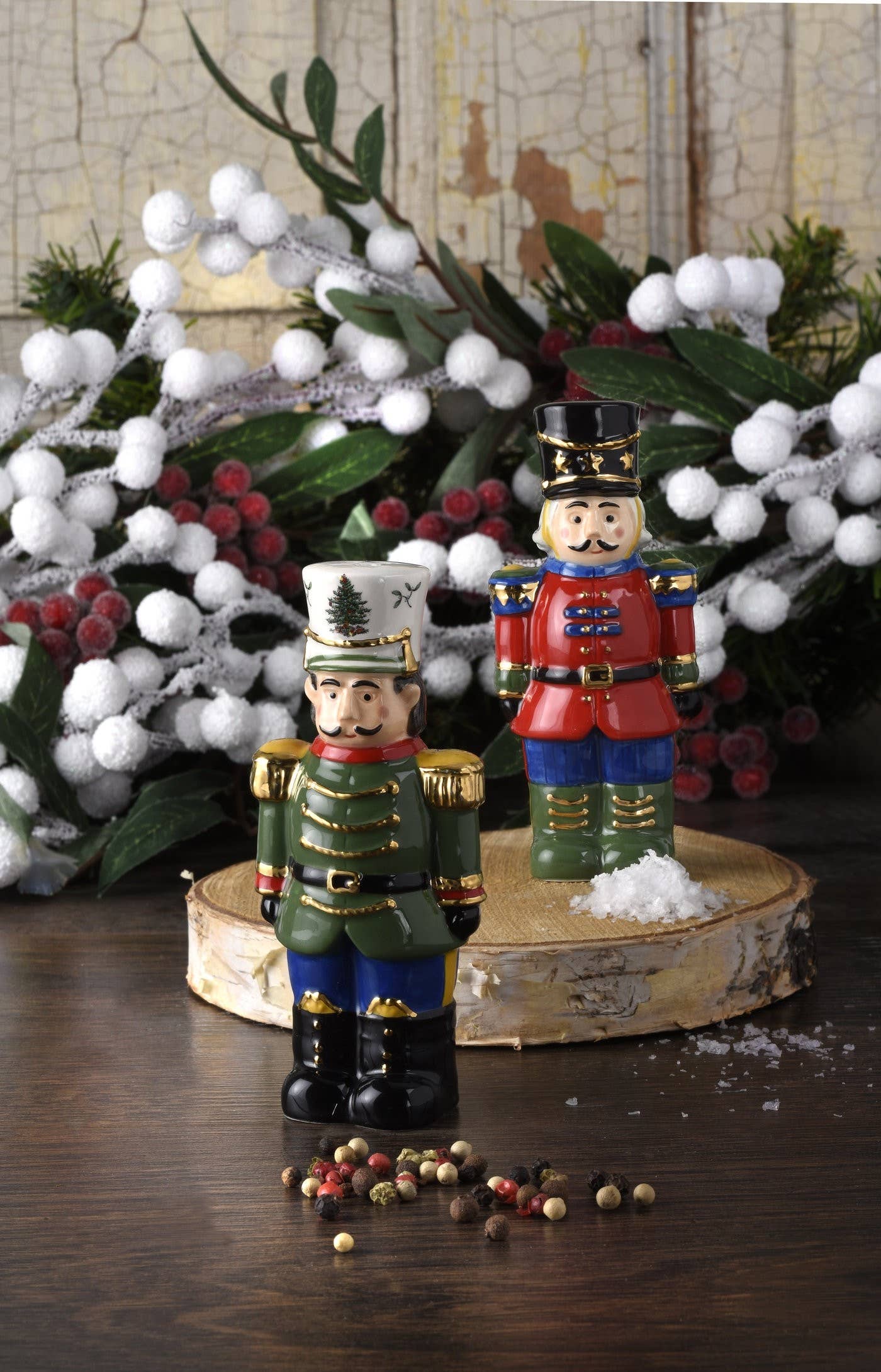 Portmeirion, Spode, Pimpernel, Nacthmann, Wrendale Designs - Wholesale Salt & Pepper Shaker Set - Spode Christmas Tree Nutcracker Salt and Pepper1
