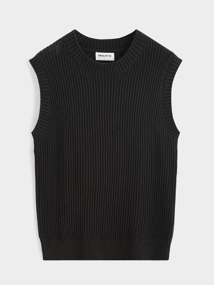 CF2509-1 Top de punto, sin mangas, cuello redondo. para venta al por mayor de Frilivin