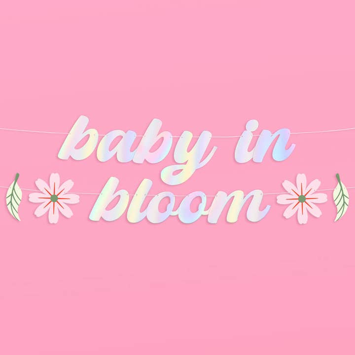 xo, Fetti - Wholesale Party Sign/Banner - Baby in Bloom Banner - Oh Baby Topper - iridescent cake topper - Baby Shower Party Decorations