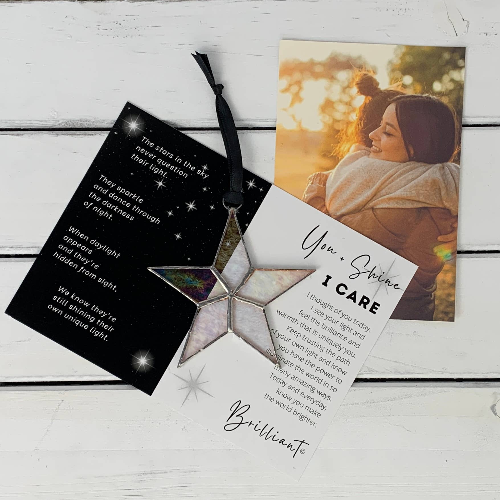 The Grandparent Gift Co. Inc. - Wholesale Keepsake Coin/Token - You + Shine: I Care Handmade Stained Glass Star 77052