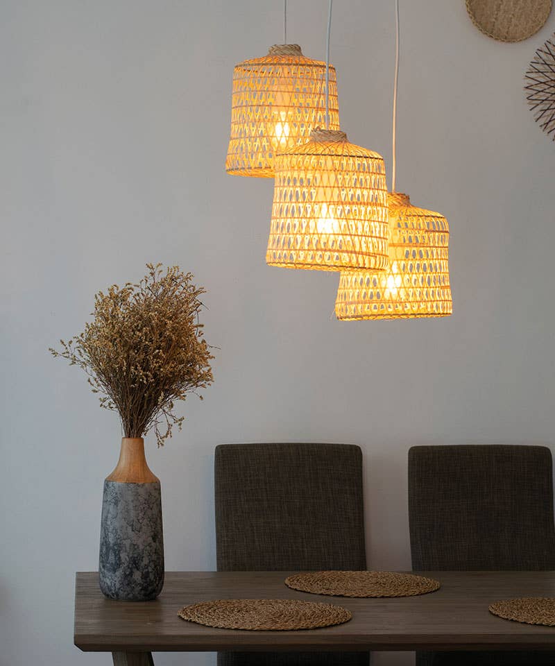 Lanna Passa - Wholesale Chandelier/Hanging Light - Woven Basket Bamboo Pendant Lights - Triple Cluster Canopy4