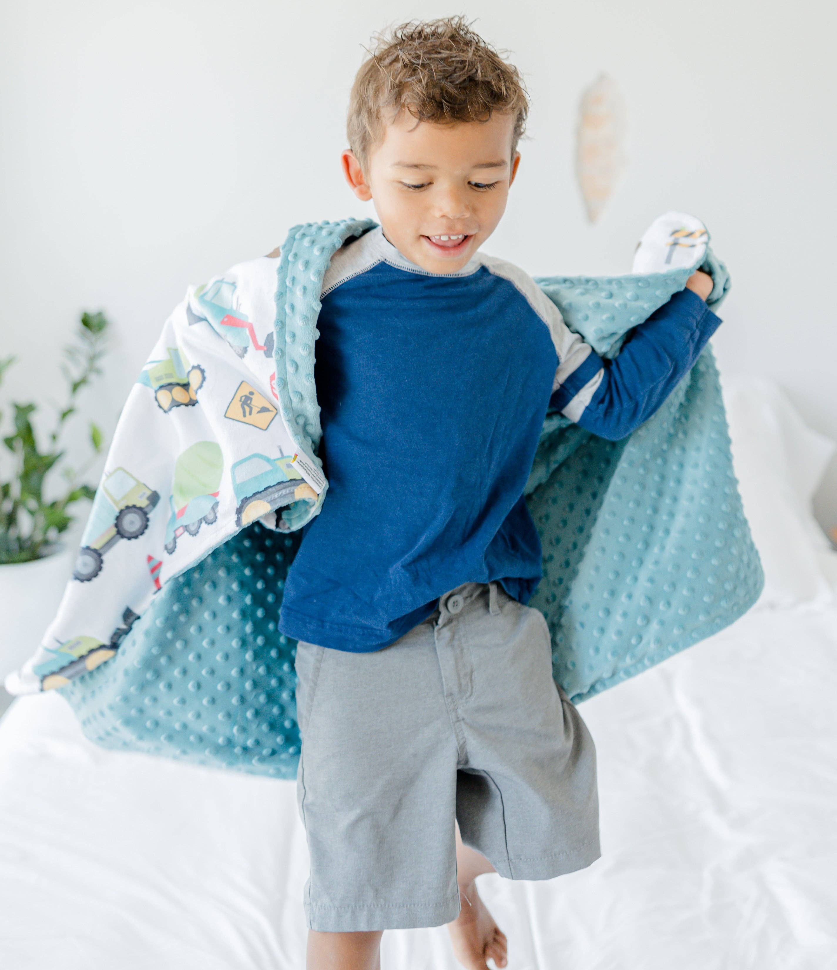 Honey Lemonade- Minky Baby Blankets and Gifts – wholesale Bedding blanket – Kids & Baby – Toddler Minky Blanket - Construction Trucks6