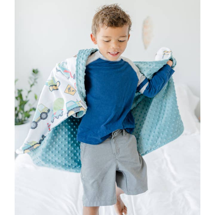 Honey Lemonade- Minky Baby Blankets and Gifts – wholesale Bedding blanket – Kids & Baby – Toddler Minky Blanket - Construction Trucks6