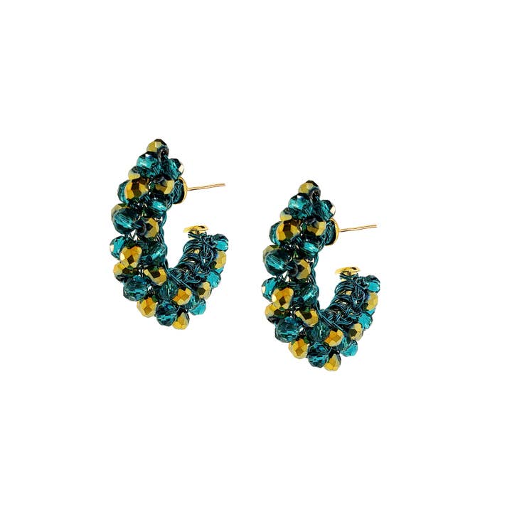Teal Mix Dandelion Hoops Handmade Crochet Earrings for wholesale by Lavish By Tricia Milaneze