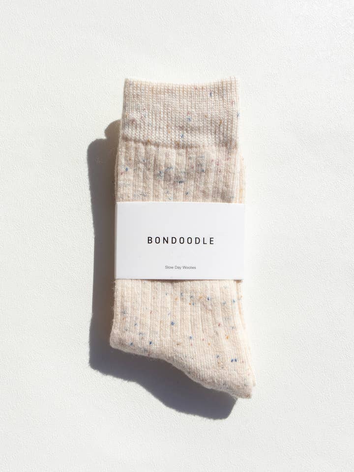 Women’s Merino Blend Wool Crew Socks – Cream/White for wholesale by Bondoodle