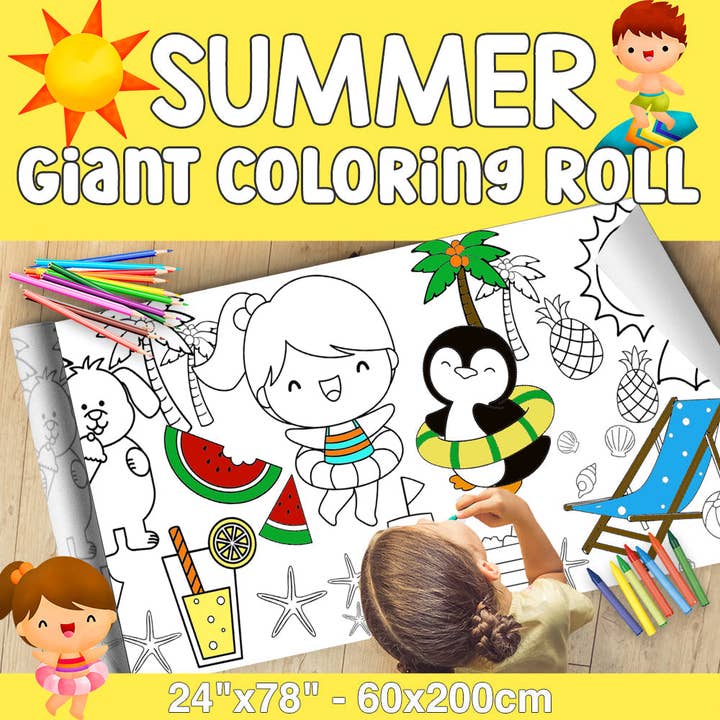 GIANT Coloring Paper Activity Roll for Kids, 24"x100", Summer for wholesale by EnjoyMyDesign