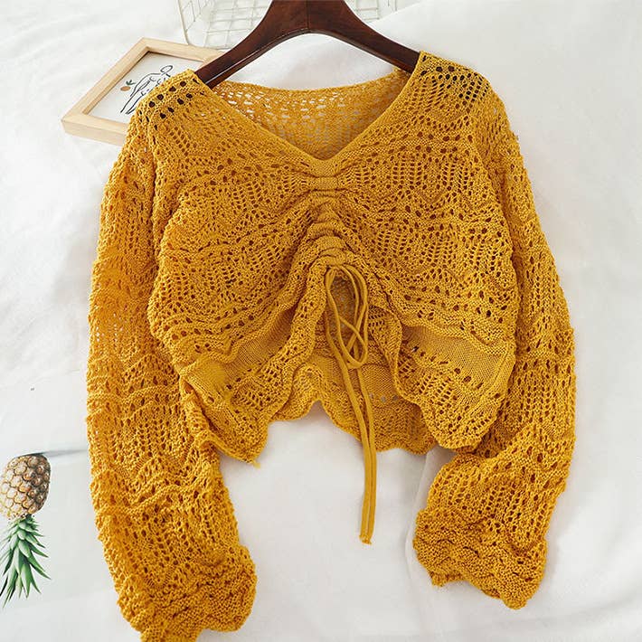 Hope & Sunshine - Wholesale Knit Sweater - Women's - Hollow Knit Drawstring Pullover2