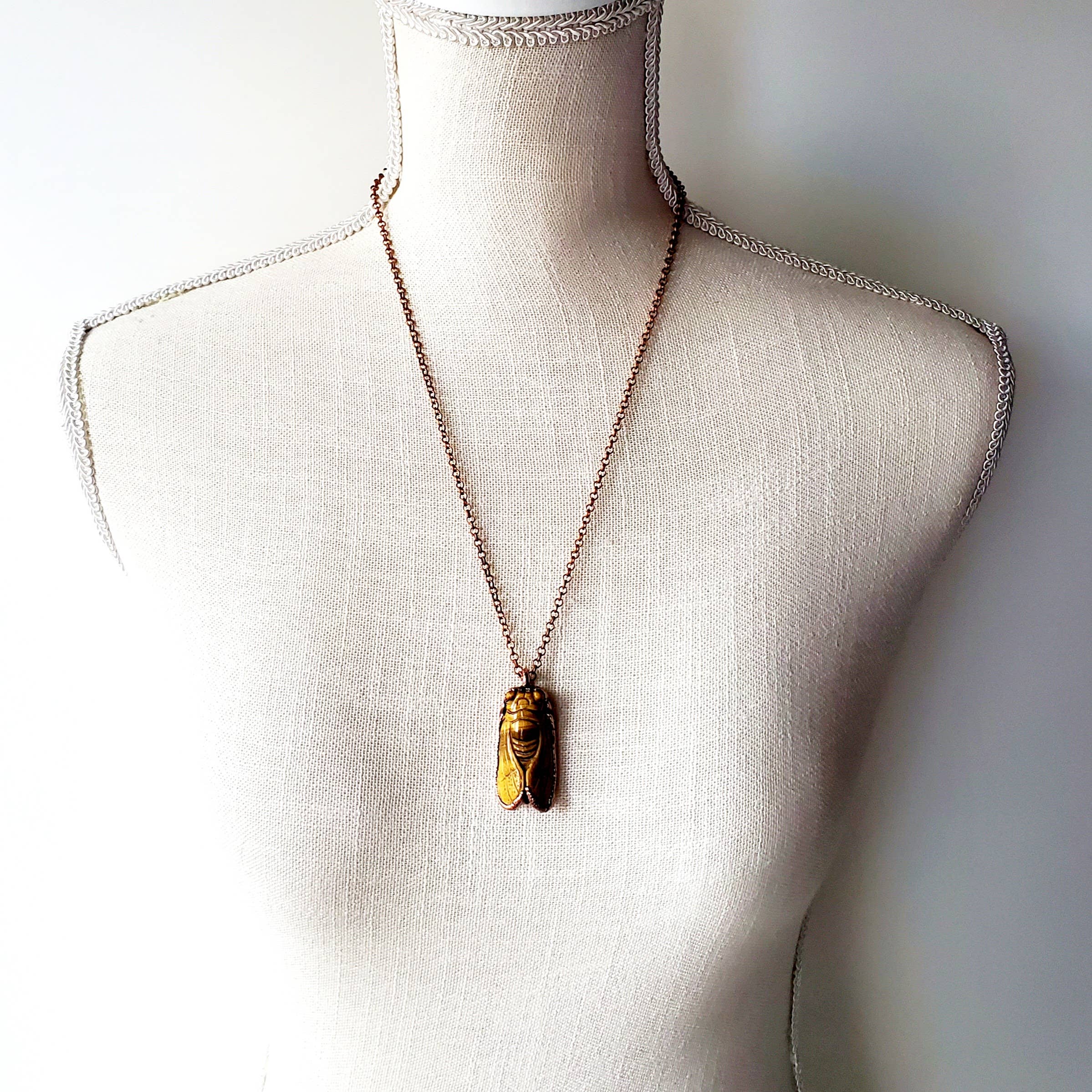 MergingMetals - Wholesale Pendant/Charm Necklace - Tiger Eye Carved Cicada Necklace6