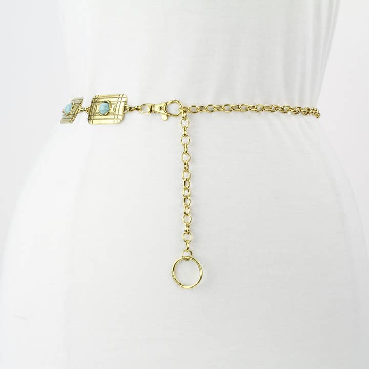 Leather Impressions Inc - Wholesale Belt – Women's - Turquoise Rectangular Concho Chain Belt ABB MLT 10145