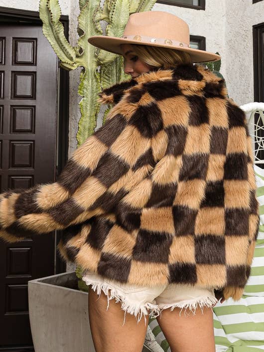 Wholesale Faux Fur Checkered Chunky Jacket for your store - Faire