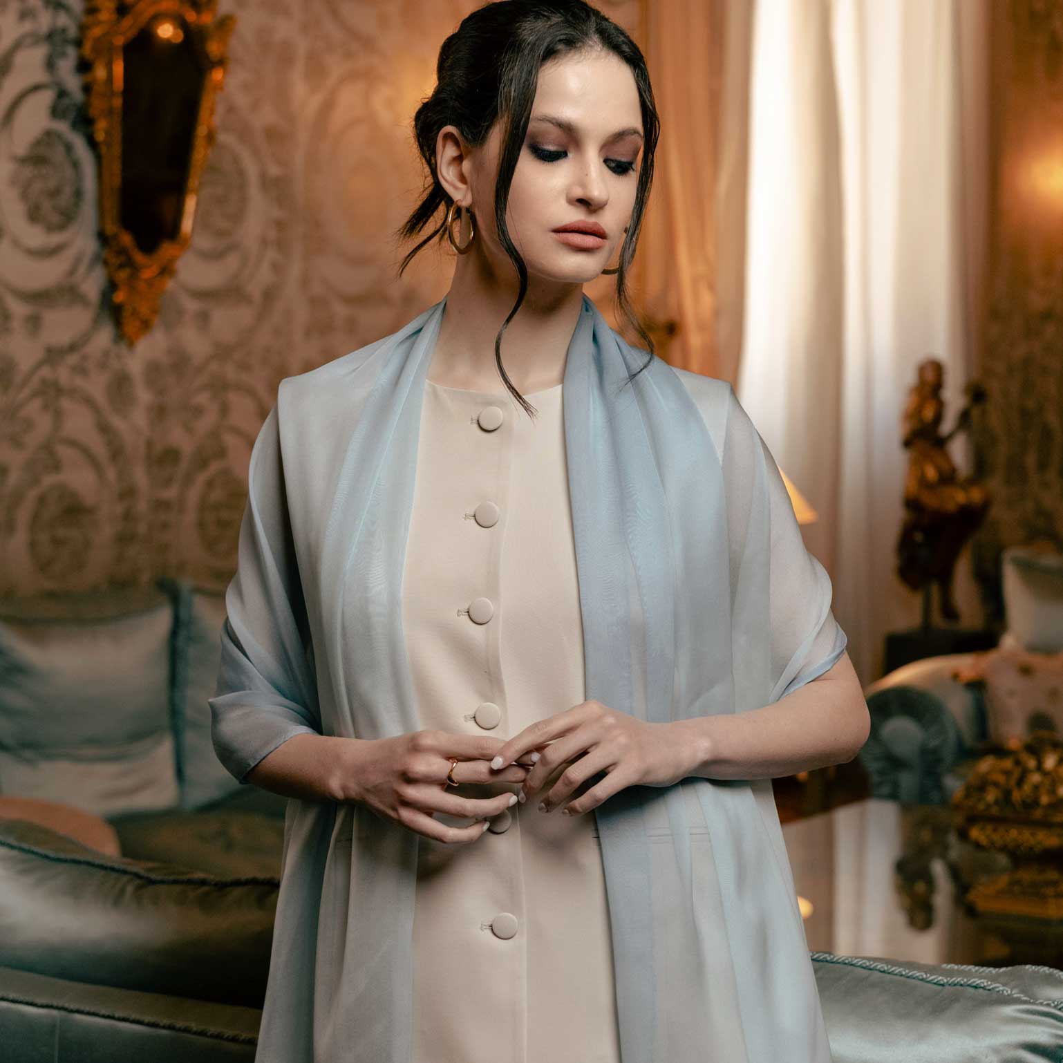 Elizabetta Made in Italy USA – wholesale Halsduk - Dam – Sophia - Sidenhalsduk/Sjal - Puderblå1