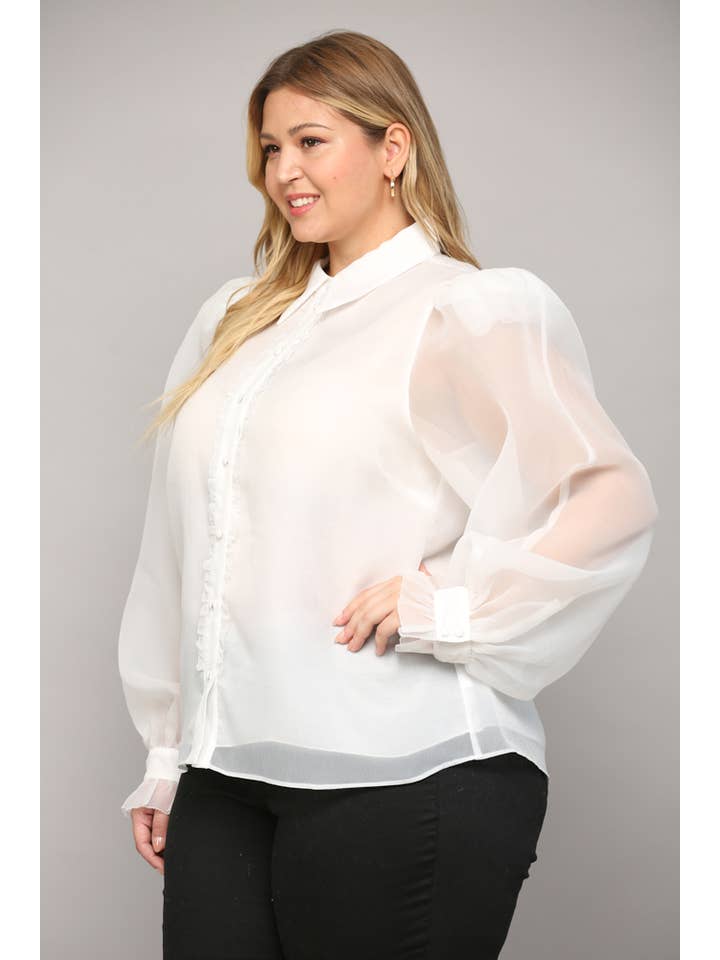 FATE – wholesale Buttoned-down shirt – Women's – FRILLED PLACKET PUFF SLV BLOUSE FT9959P2