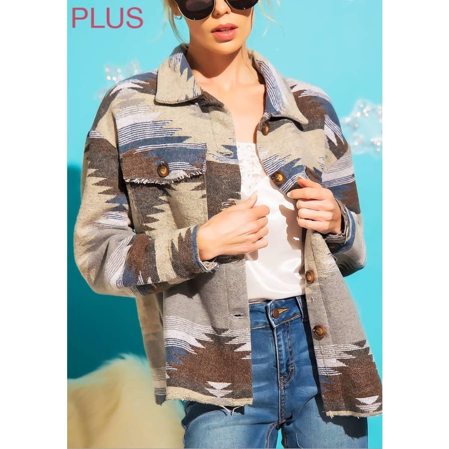 Coloring You – Engroshandel Skjortejakke/shacket – til kvinder – TRIBAL AZTEC MØNSTER KNAP NED SHACKET19