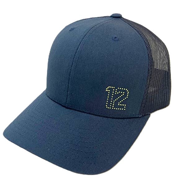 Kourtney Trucker Hat with Crystal Seahawks "12" for wholesale by dolly mama designs, inc