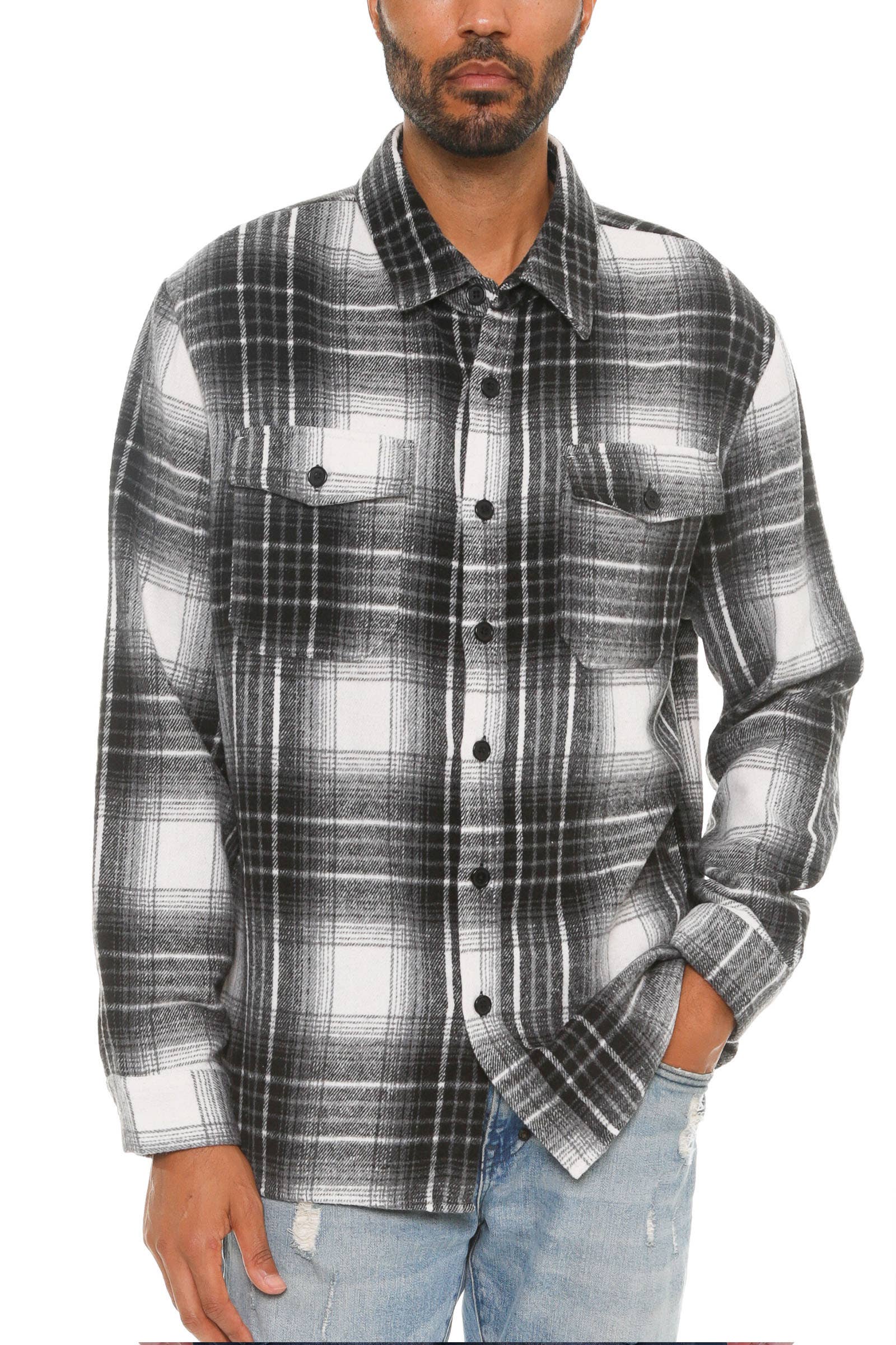 WEIV - Vente Veste-chemise – homme - Manteau en flanelle souple à carreaux pour hommes4