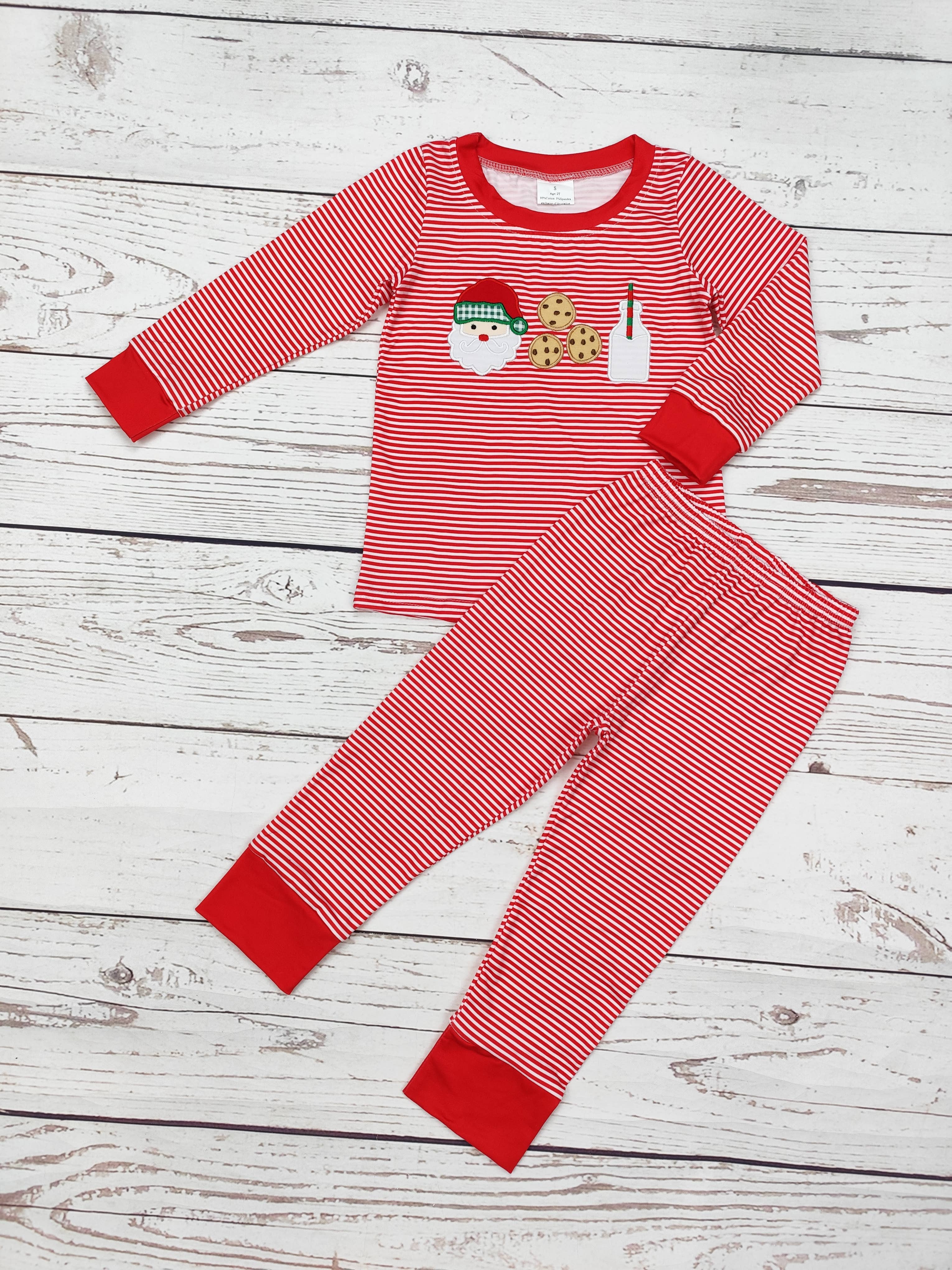 sassy kids palace – wholesale Sleepwear set – Kids – Santa's Milk & Cookies Appliqué Boys Pajamas1