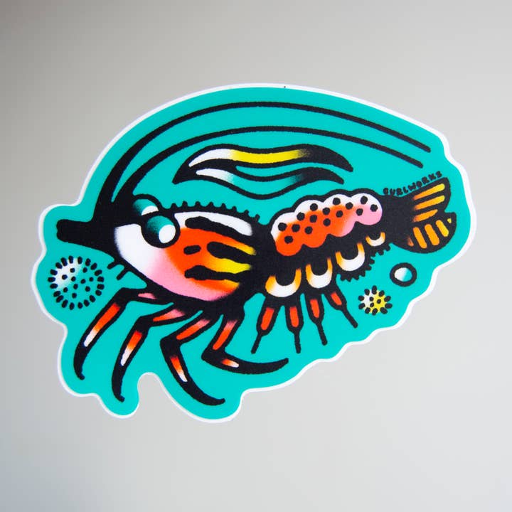 Autocollant vinyle 3" - Crevette pour la vente par Curlworks