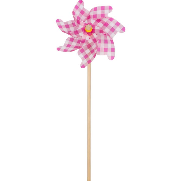 A29578 : Moulin à vent en plastique rose avec des pois blancs, 21 pouces pour la vente par Silver Tree Home & Holiday