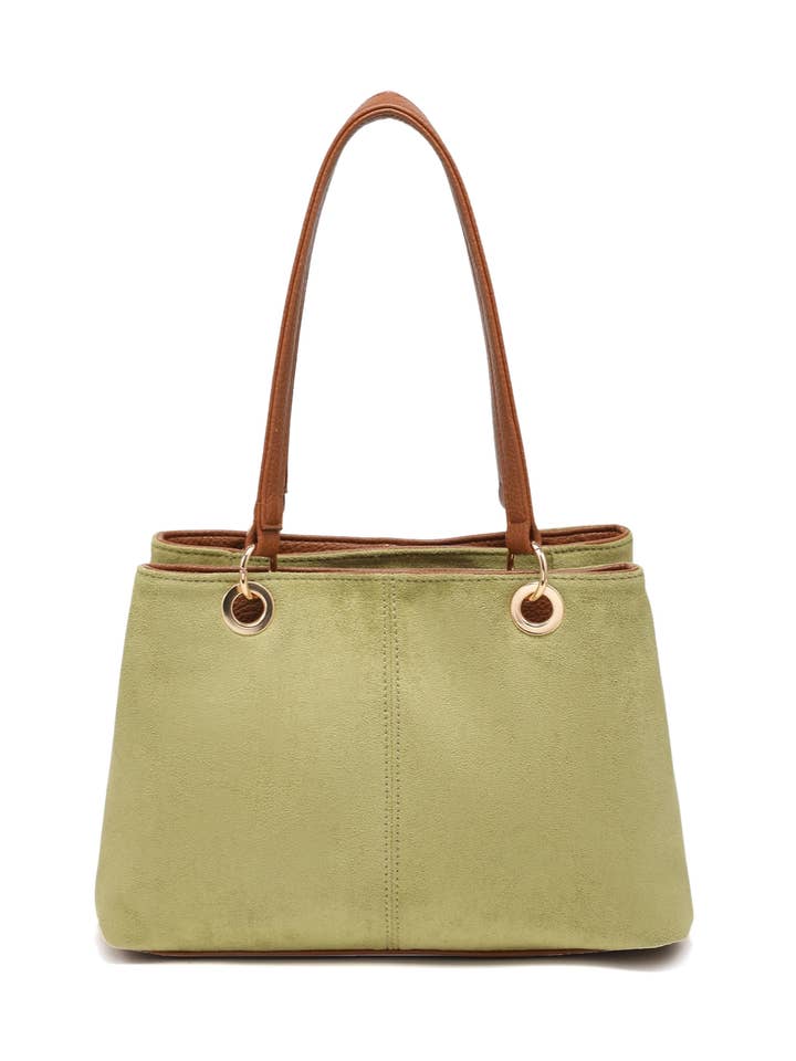 Vegan Suede Multi-Compartment Tote Bag with Center Zip for wholesale by Ellas Trading