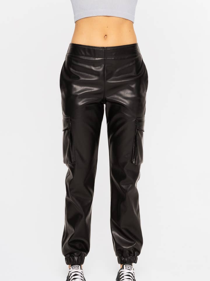 Black Vegan Leather Joggers for wholesale on Faire