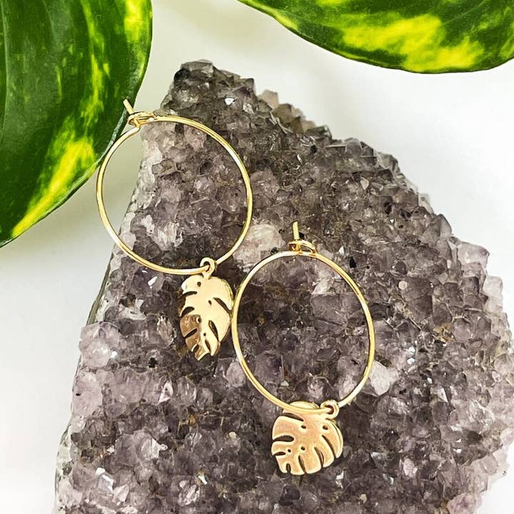 Golden Hour Designs - Wholesale Hoop Earrings - Monstera Hoops - Plant lover, minimalist, Nature, Plant mom1