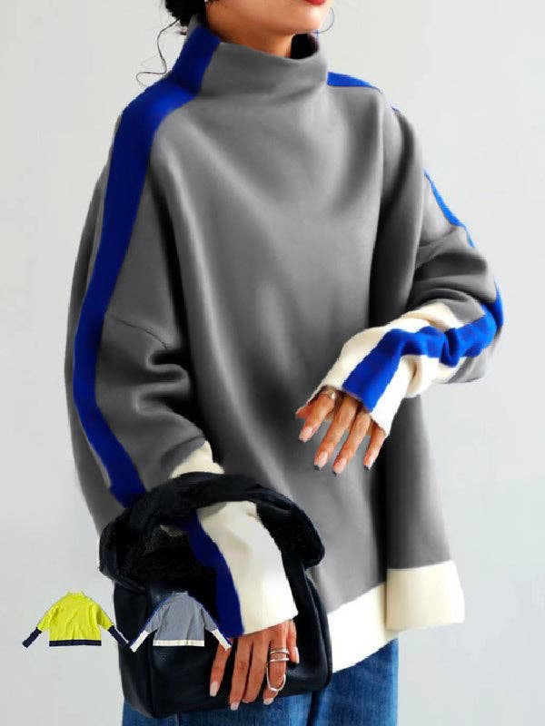 UZ Wholesale Store - Wholesale Sweatshirt - Women's - Contrast Color Split-Joint Long Sleeves High Neck Sweatshirt