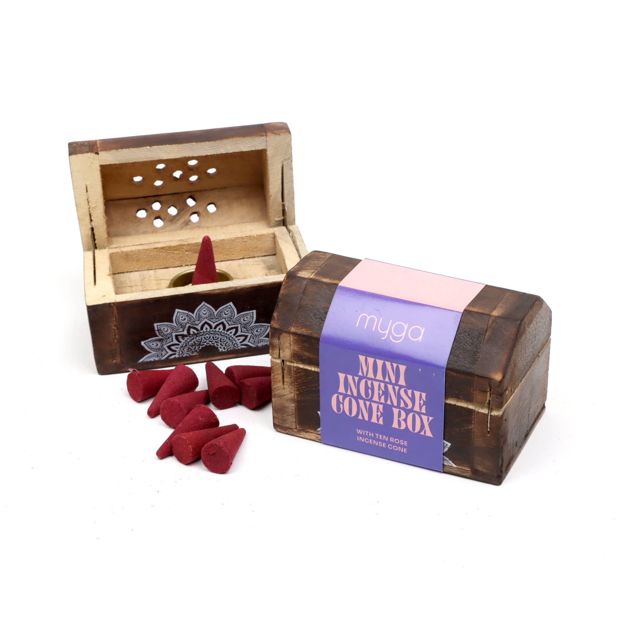 Myga - Wholesale Incense - Wooden Incense Box With 10 Cones In Each Piece, 6 Pieces4