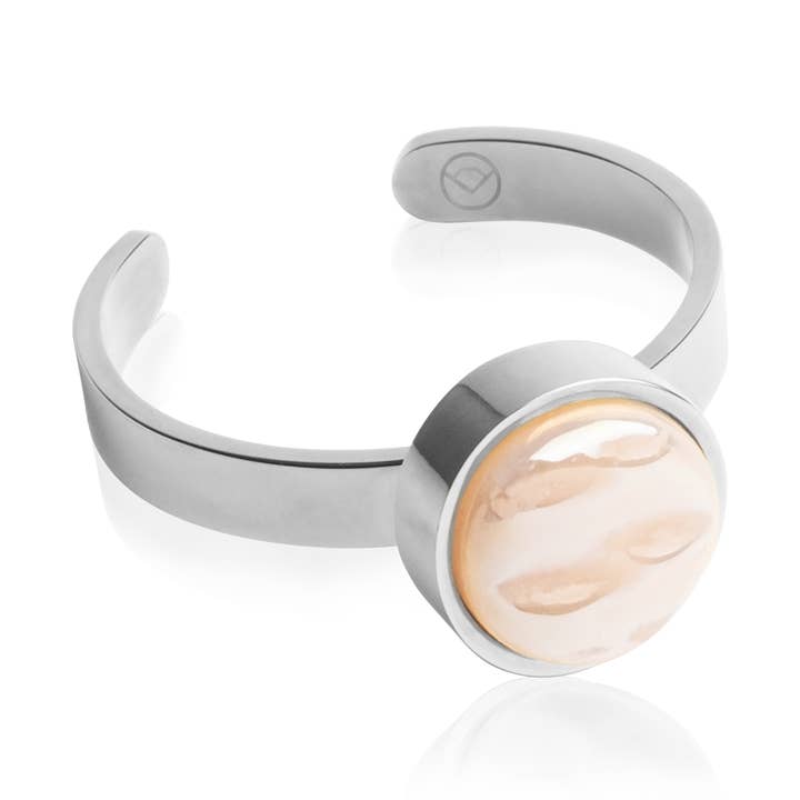 Bague ajustable avec pierre • 8 mm • argenté/abricot pour la vente par ALEXASCHA