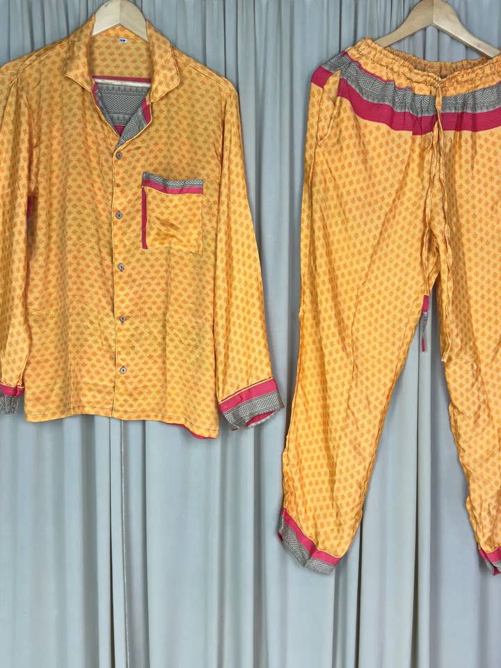 Recycle Silk PJ Set, Silky Loungwear Pajama Set, S / M Size for wholesale by The Eastern Loom