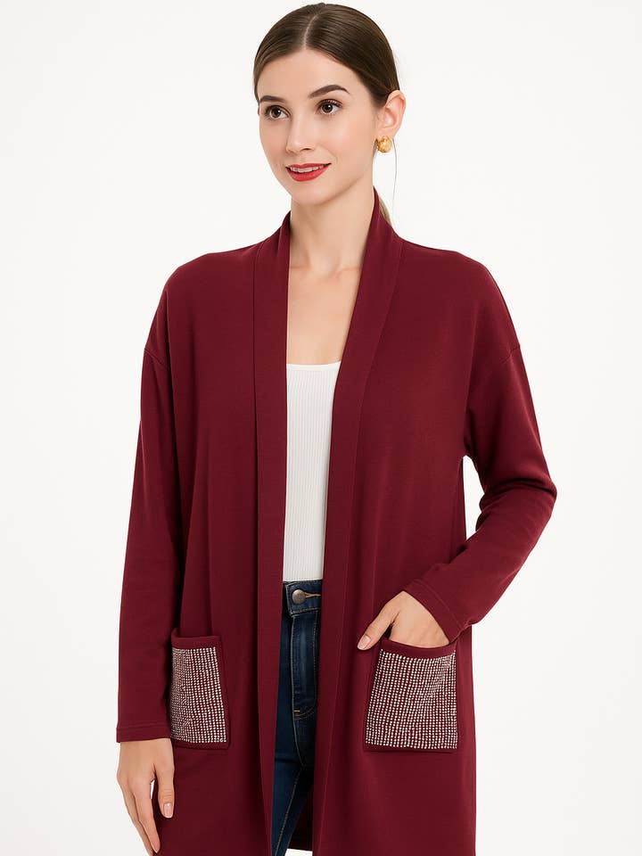 Lucy Sparks - Wholesale Cardigan – Women’s - Soft Knit Cardigan with Crystals on Pockets1