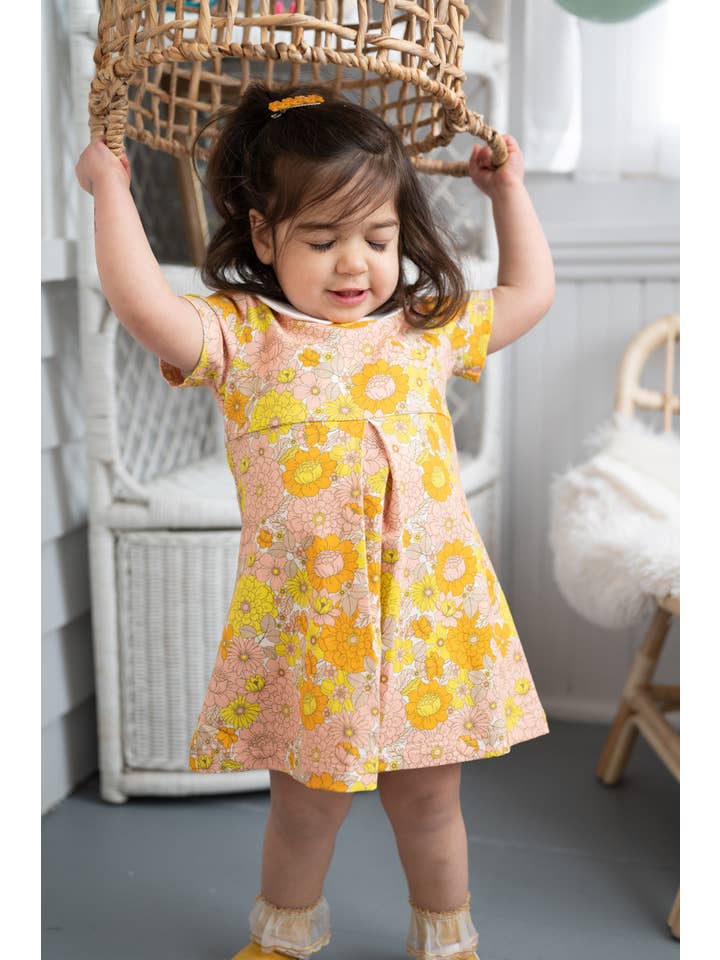 Strawberry Jam Kids - Wholesale Dress - Baby - Vintage Marigold Floral Peter Pan Collar Dress Baby Toddler