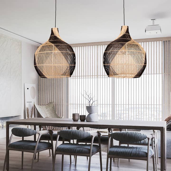 Two-Tone Rattan pendant lights large boho lighting for wholesale by ELE Light & Decor