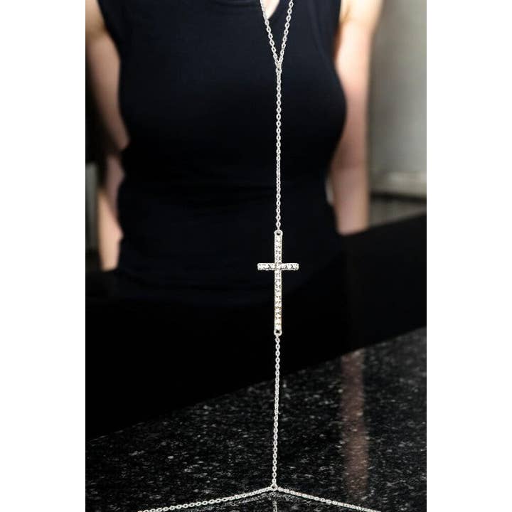 Rhodium Rhinestone Cross Pendant Body Chain for wholesale on Faire
