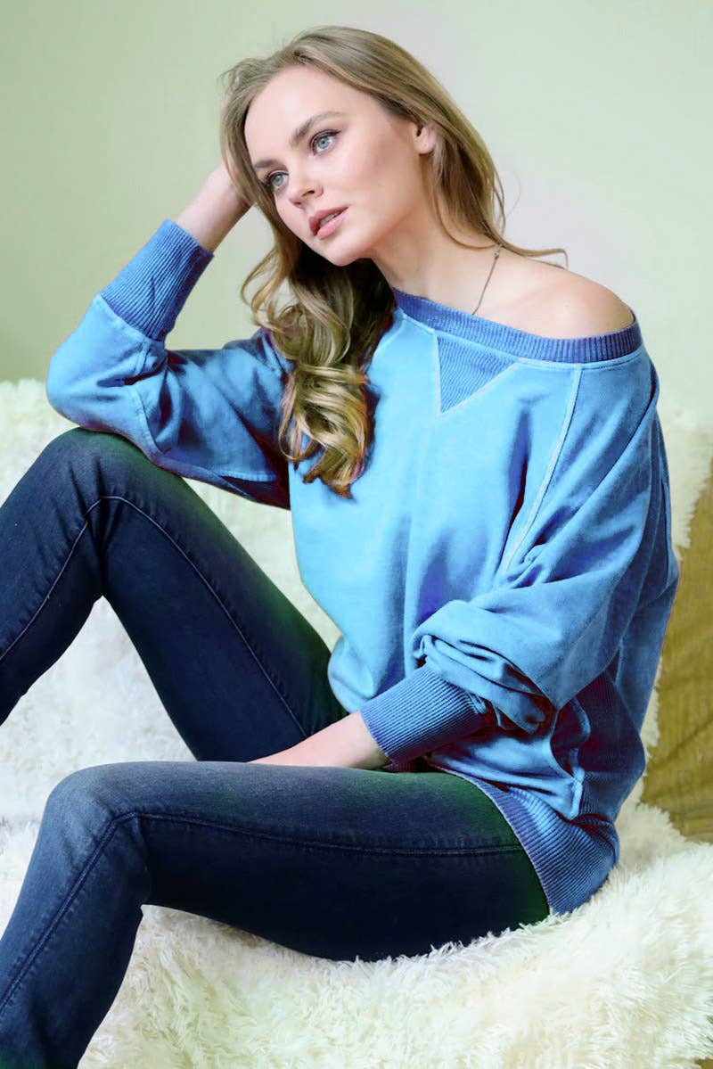 42POPS - Wholesale Sweatshirt - Women's - `.Washed French Terry Pullover With Side Pockets97