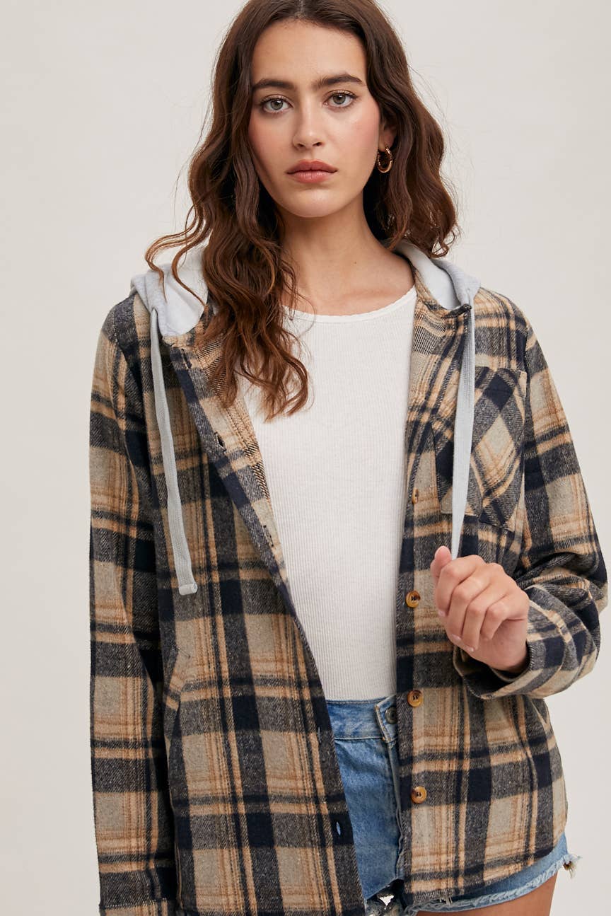 Bluivy – wholesale Shirt Jacket/Shacket - Women’s – HOODED FLANNEL BUTTON FRONT SHIRT JACKET8