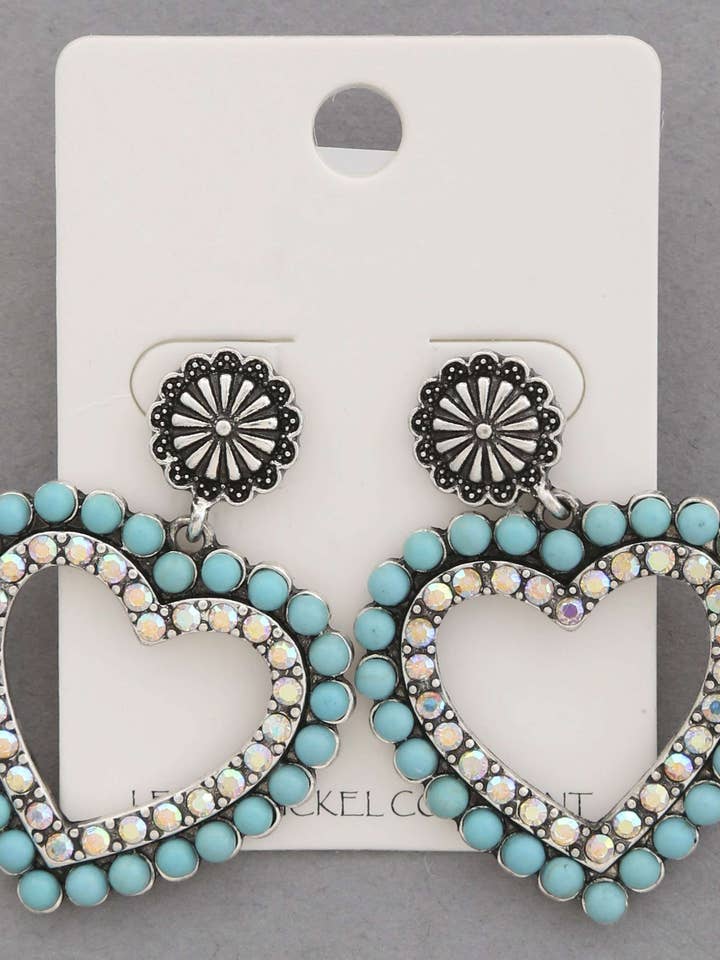 WESTERN TURQUOISE BEAD HEART SHAPE DANGLE EARRING 59 for wholesale by anbfashion