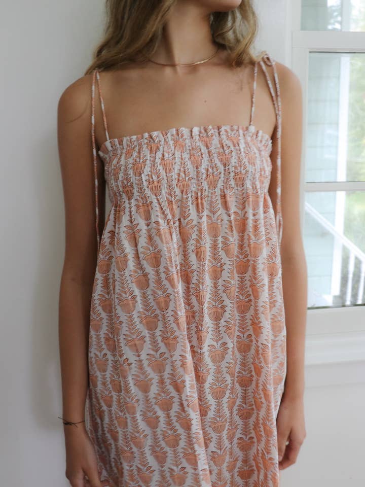 Pamela Maxi Dress - Peach Tulip Print for wholesale on Faire2