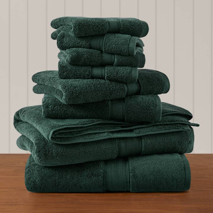Olliix - Wholesale Towel Set - Antibacterial Spa-Like 8-Piece Bathroom Towel Set, Green